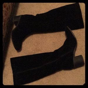 Black Chunky Heel Knee High Boots